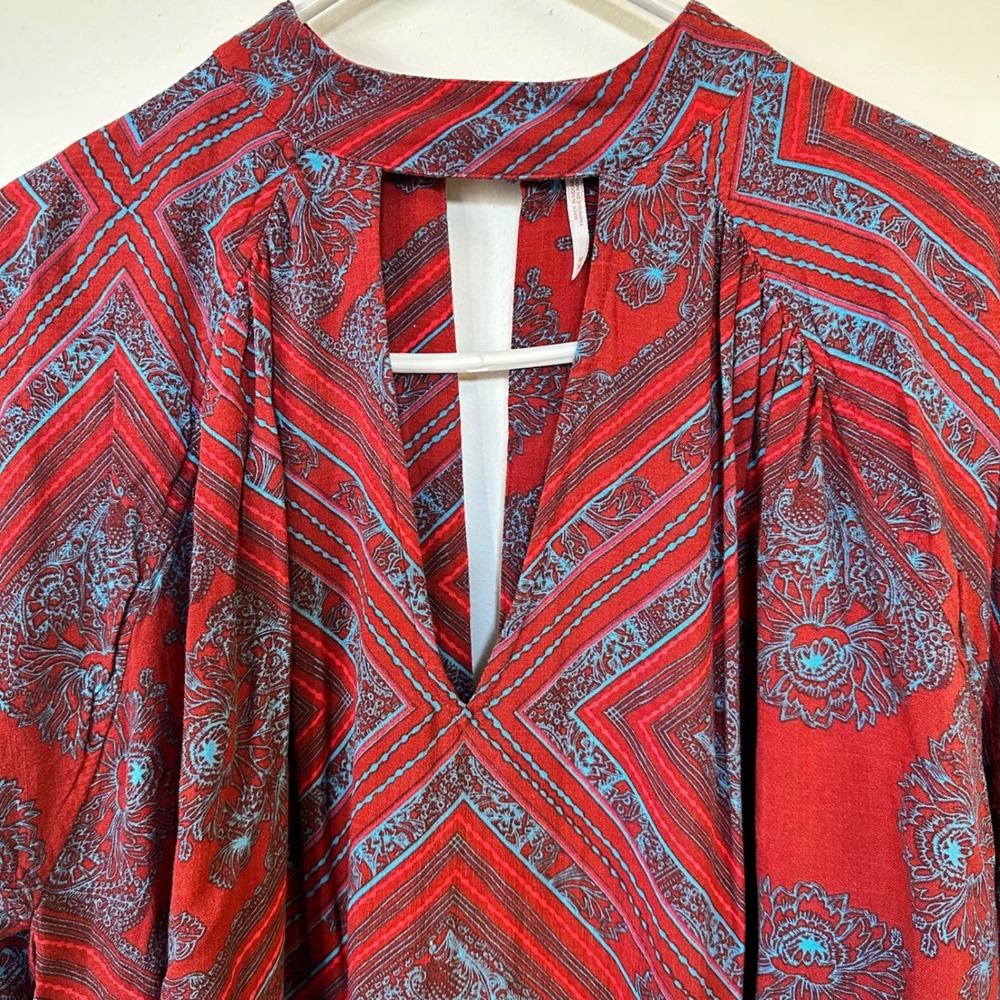 Free‎ People Paisley Walking on a Dream Choker V-Neck Long Sleeve Blouse Medium - Picture 4 of 7